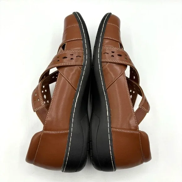 Unbranded Mary Jane Shoes Women's Size 8 Brown Faux Leather Zip & Loop Flat - Picture 7 of 10